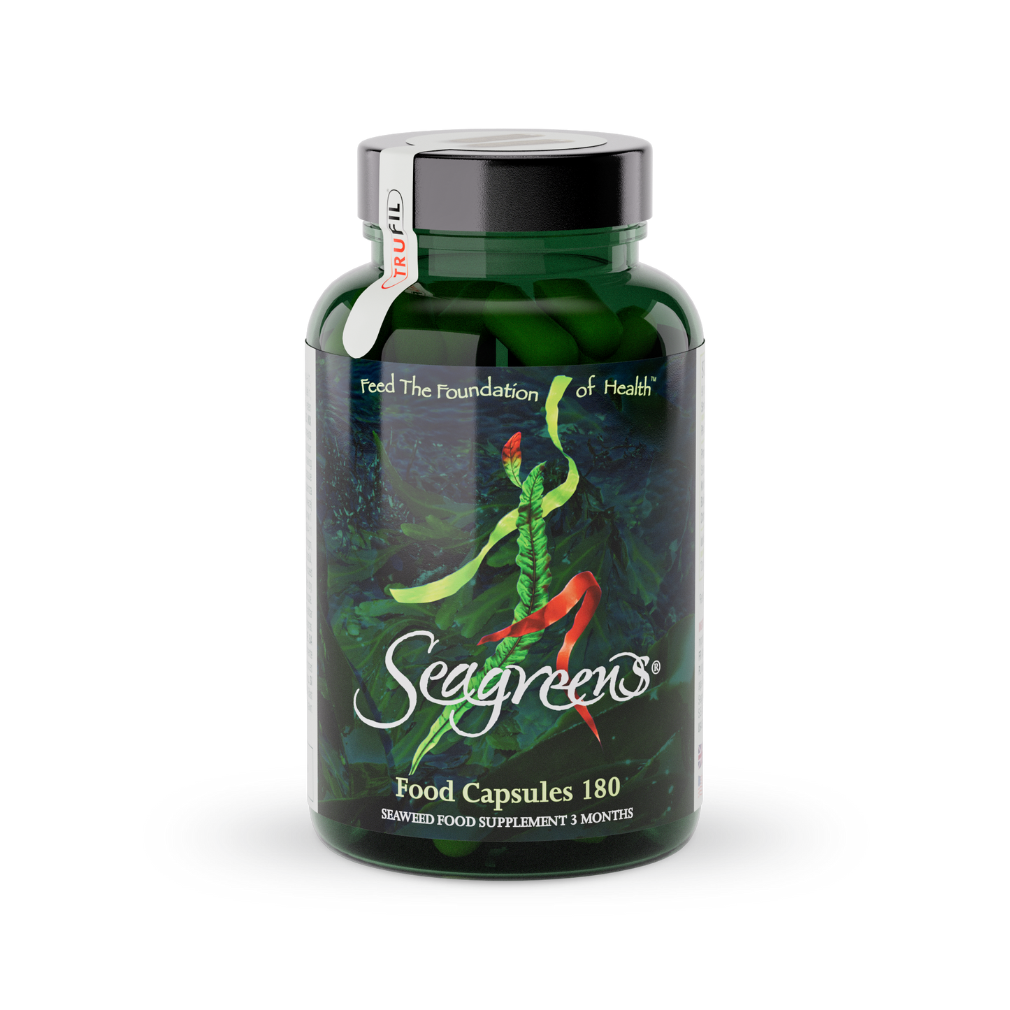 Seagreens food capsules bottle on a white background