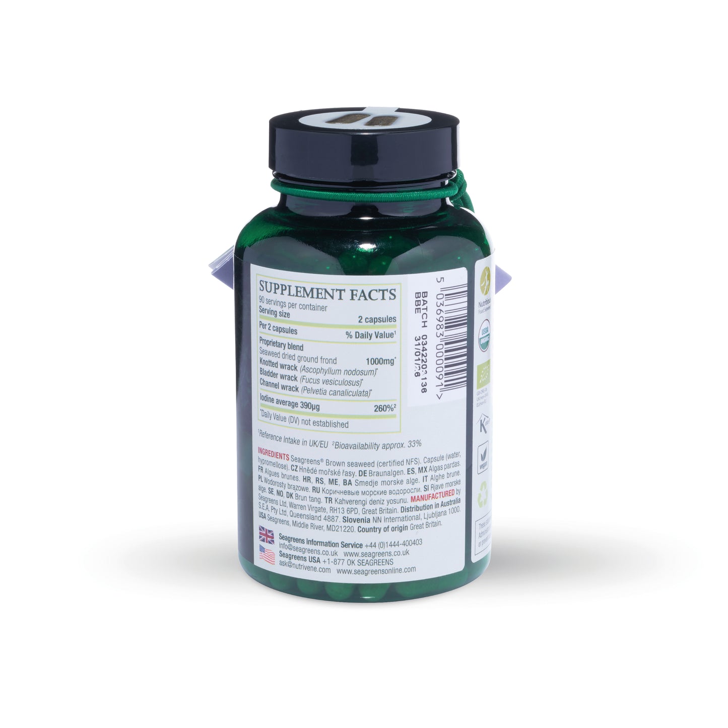 Seagreens Food Capsules 180 – ingredients and nutritional label
