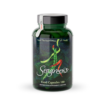 Seagreens food capsules bottle on a white background