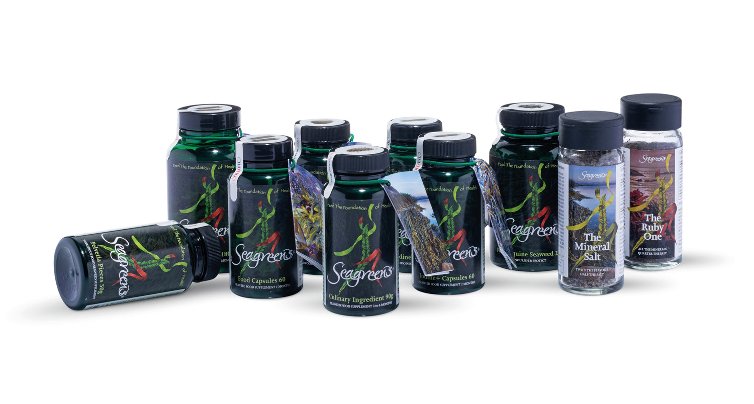 10 Seagreens products in their packaging on a white background