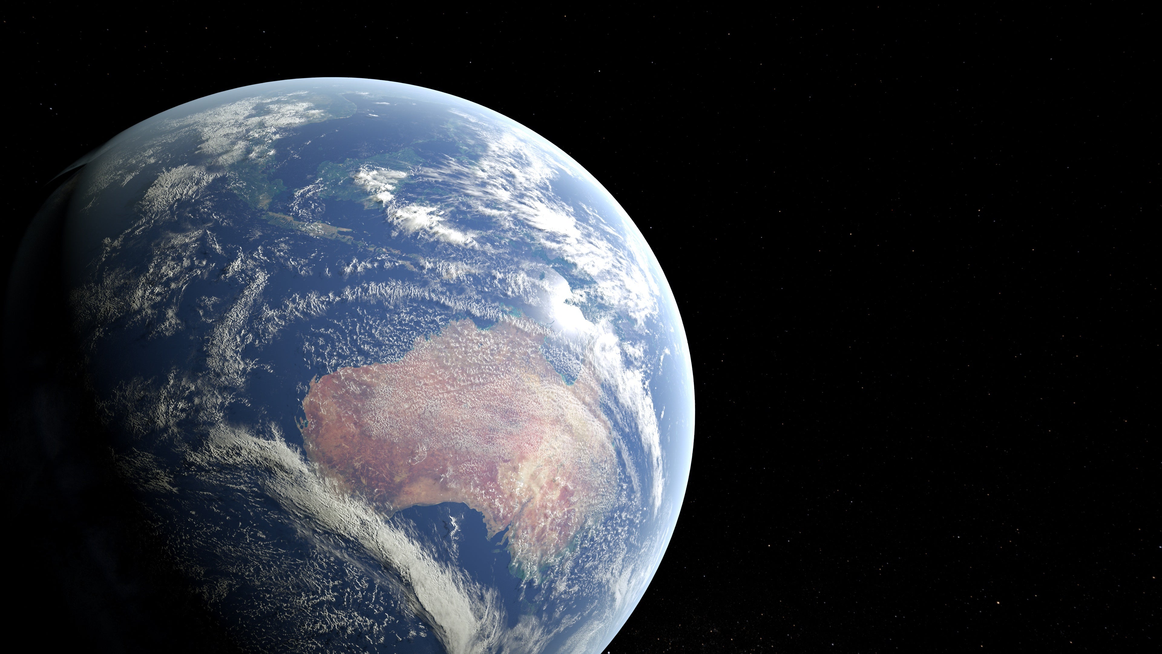 Planet Earth in space with Australia showing and cloud bands.
