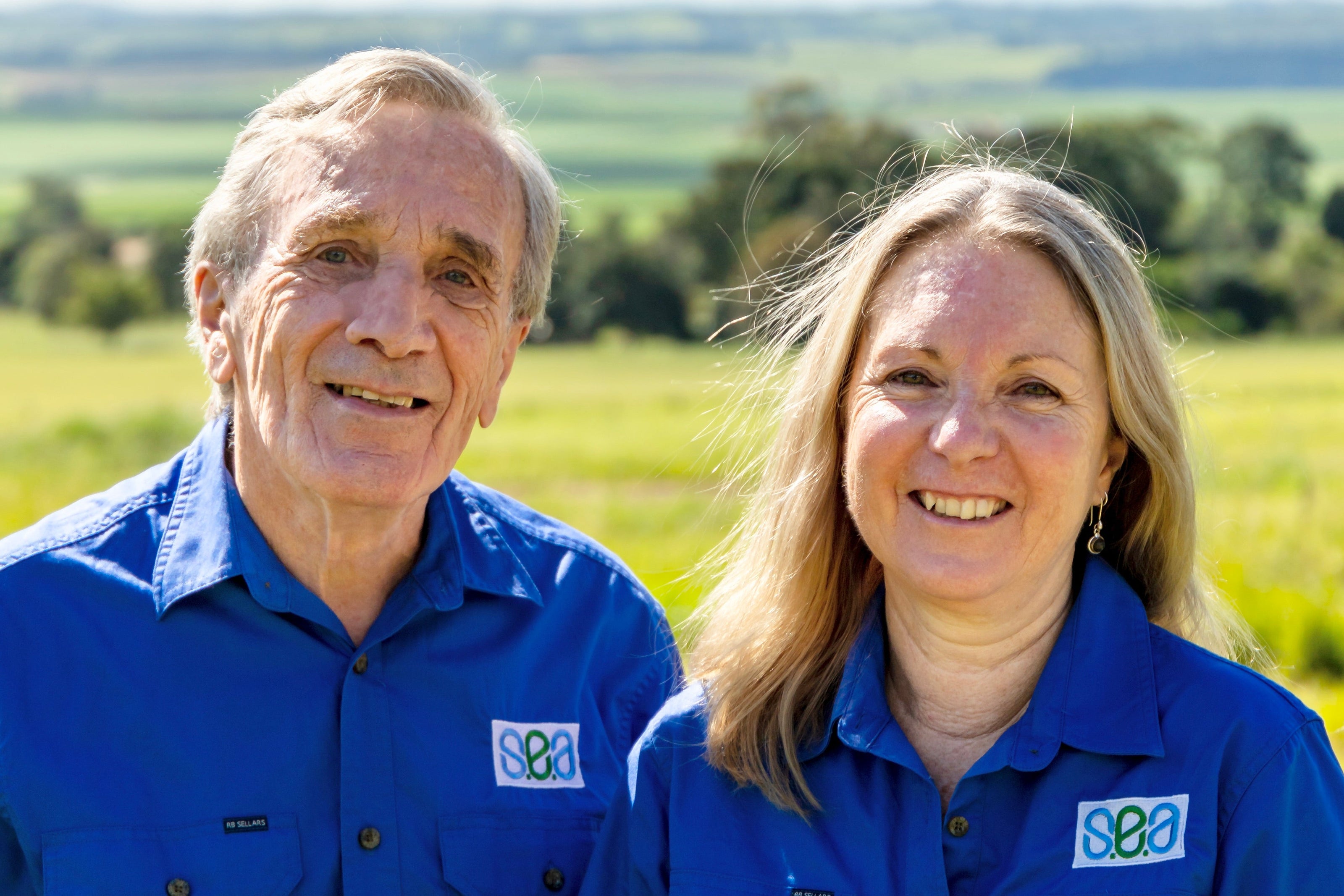 Grahame West - The seaweed Man - and daughter Liz Atkins in Seaweed Enterprises Australia uniforms.