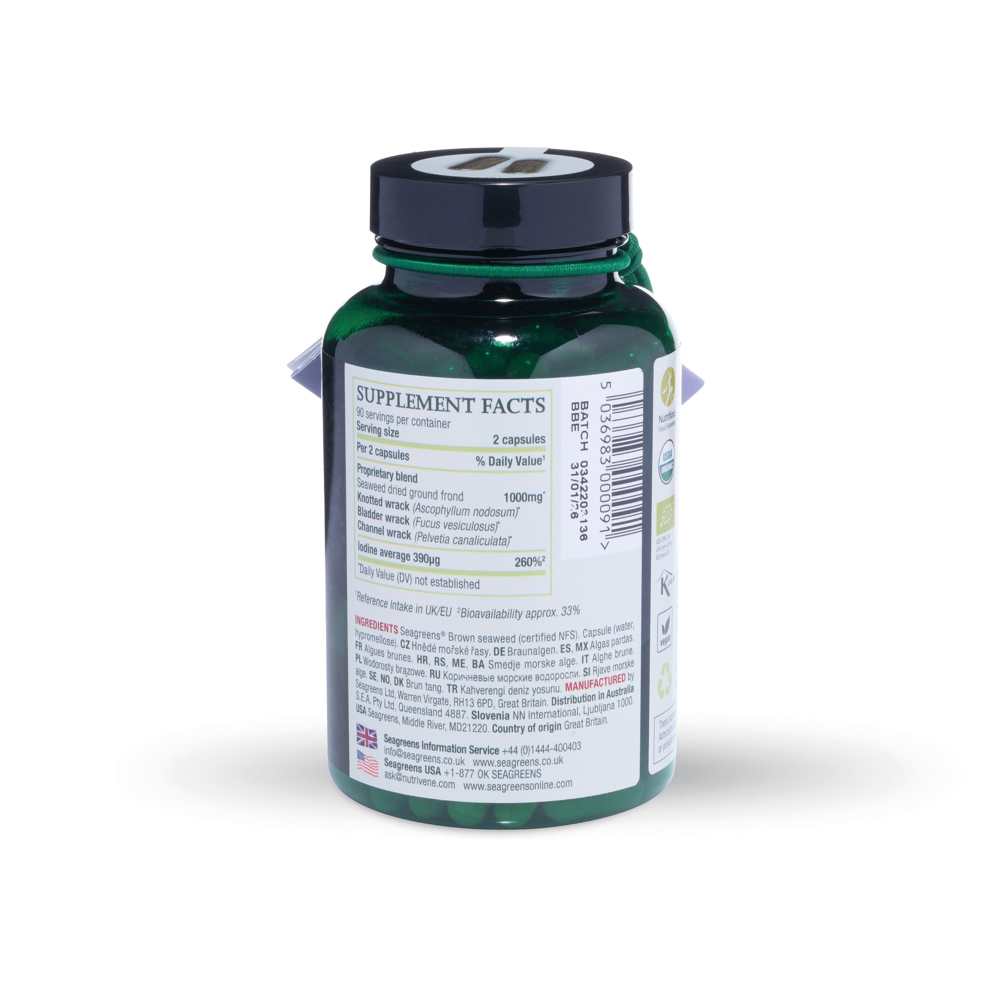Seagreens Food Capsules 180 – ingredients and nutritional label