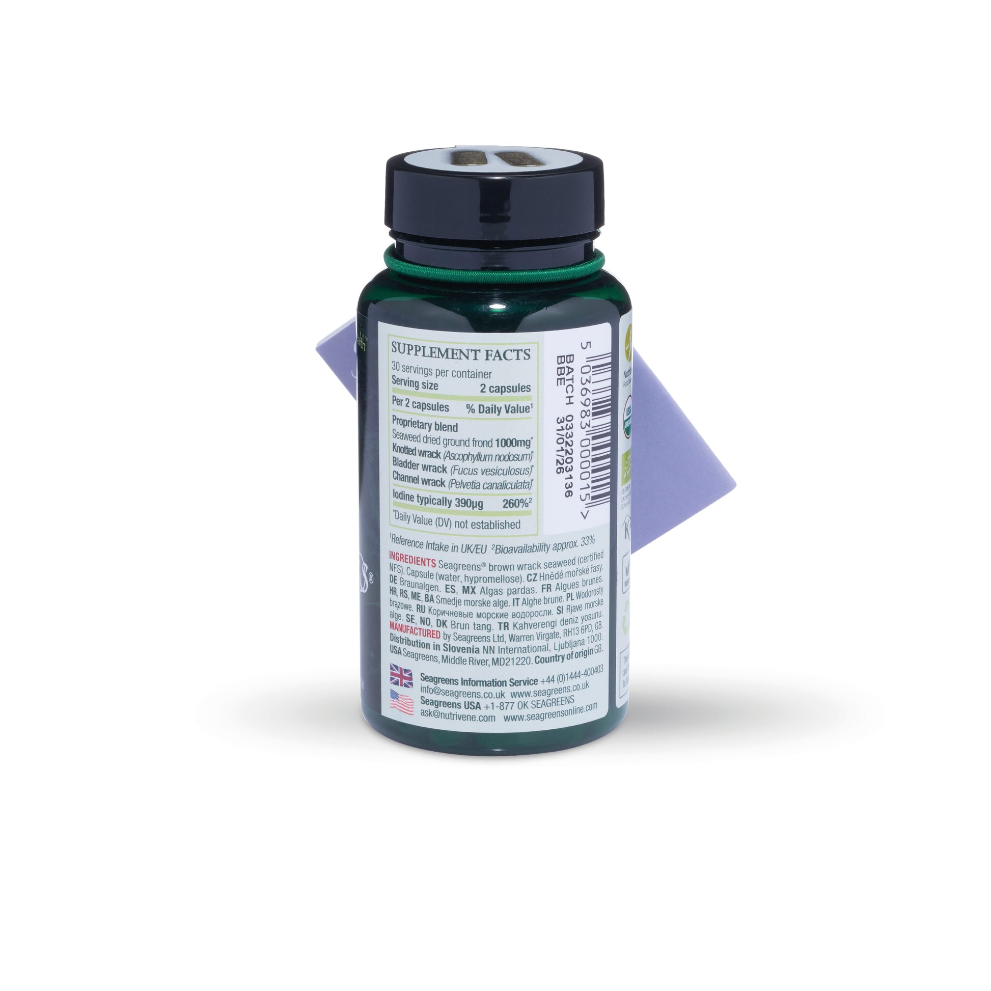 Seagreens Food Capsules 60 label – nutritional information and ingredients