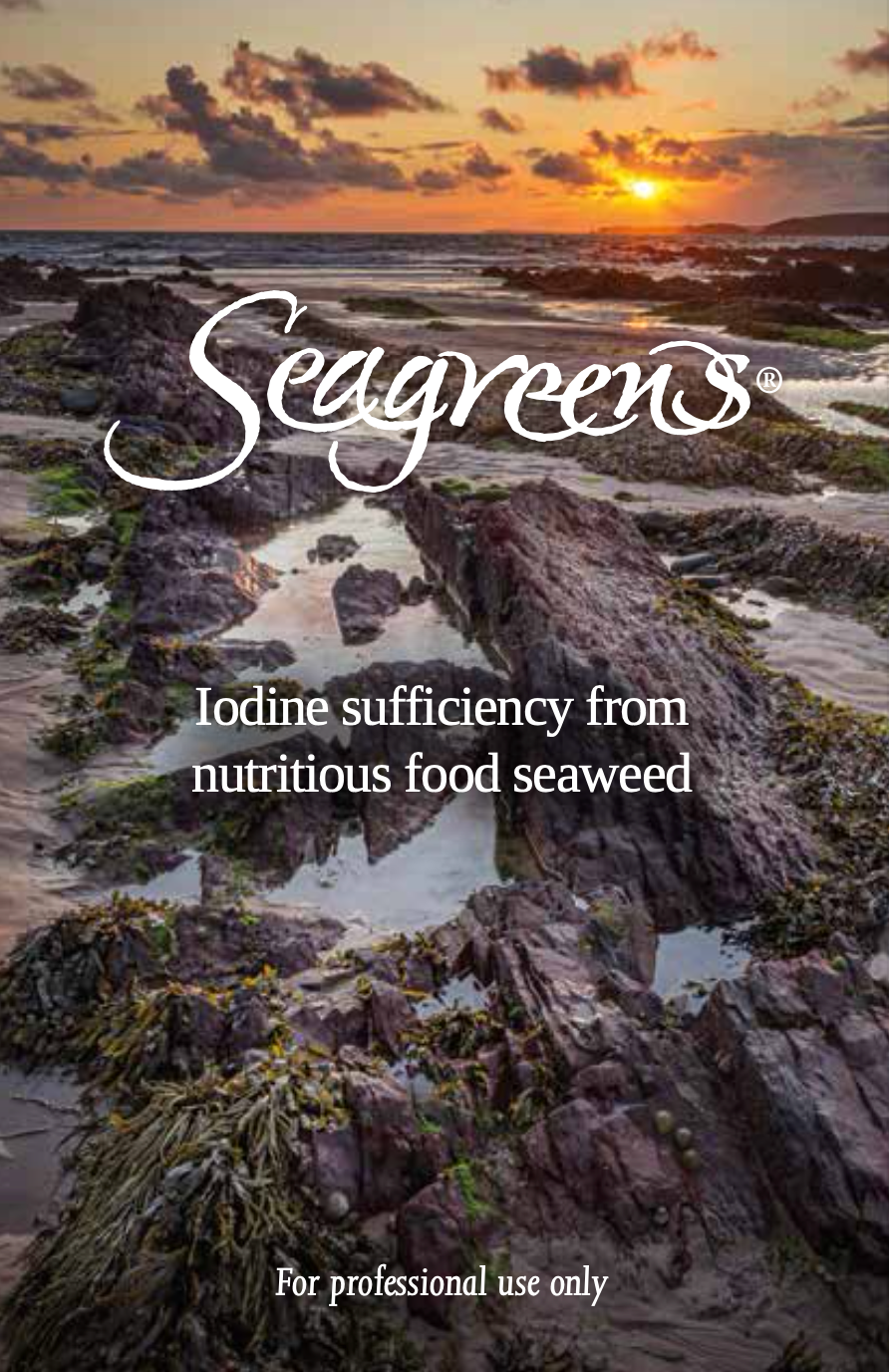 The front cover of the booklet "Seagreens Iodine Sufficiency from nutritious food seaweed".