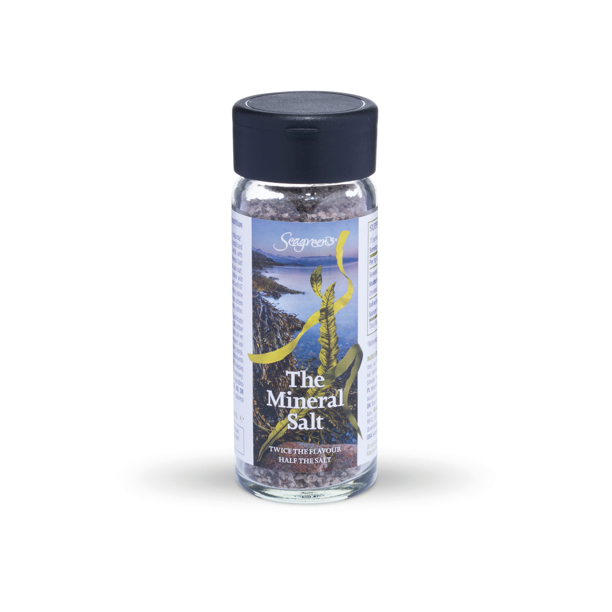 Seagreens Mineral Salt – seaweed and salt blend in glass shaker for natural seasoning