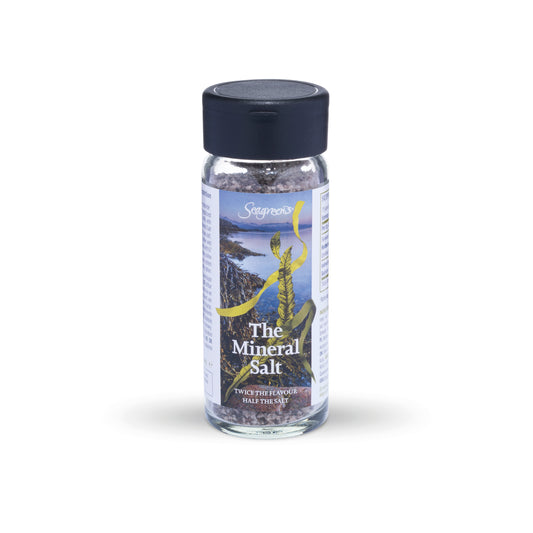Seagreens Mineral Salt – seaweed and salt blend in glass shaker for natural seasoning