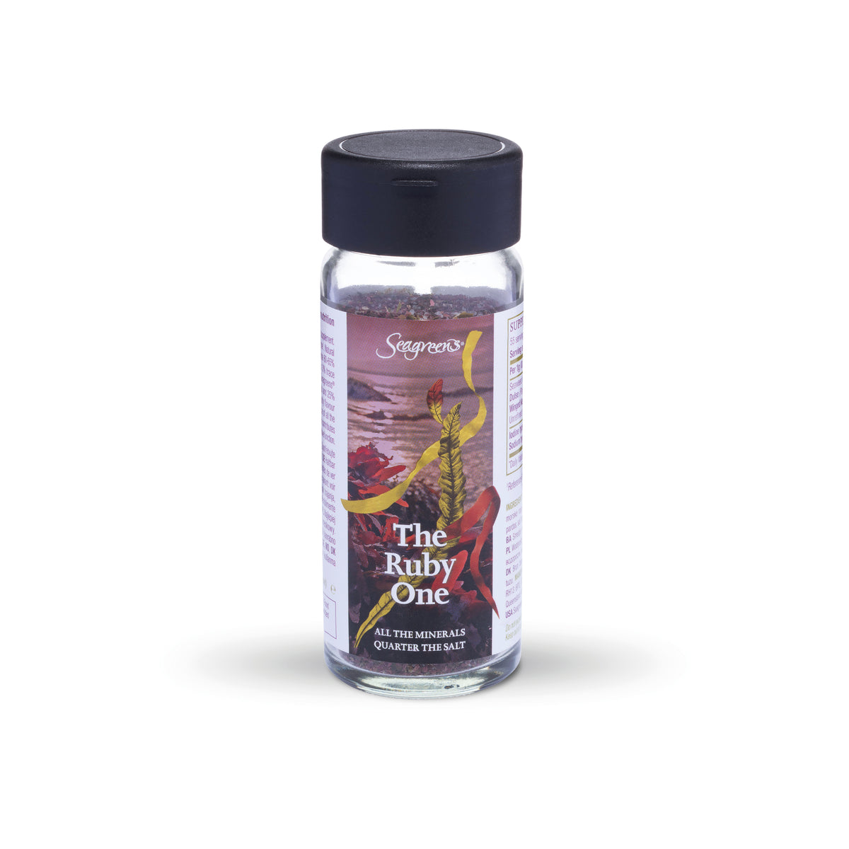Seagreens Ruby One – seaweed and red Dulse seaweed condiment in glass shaker